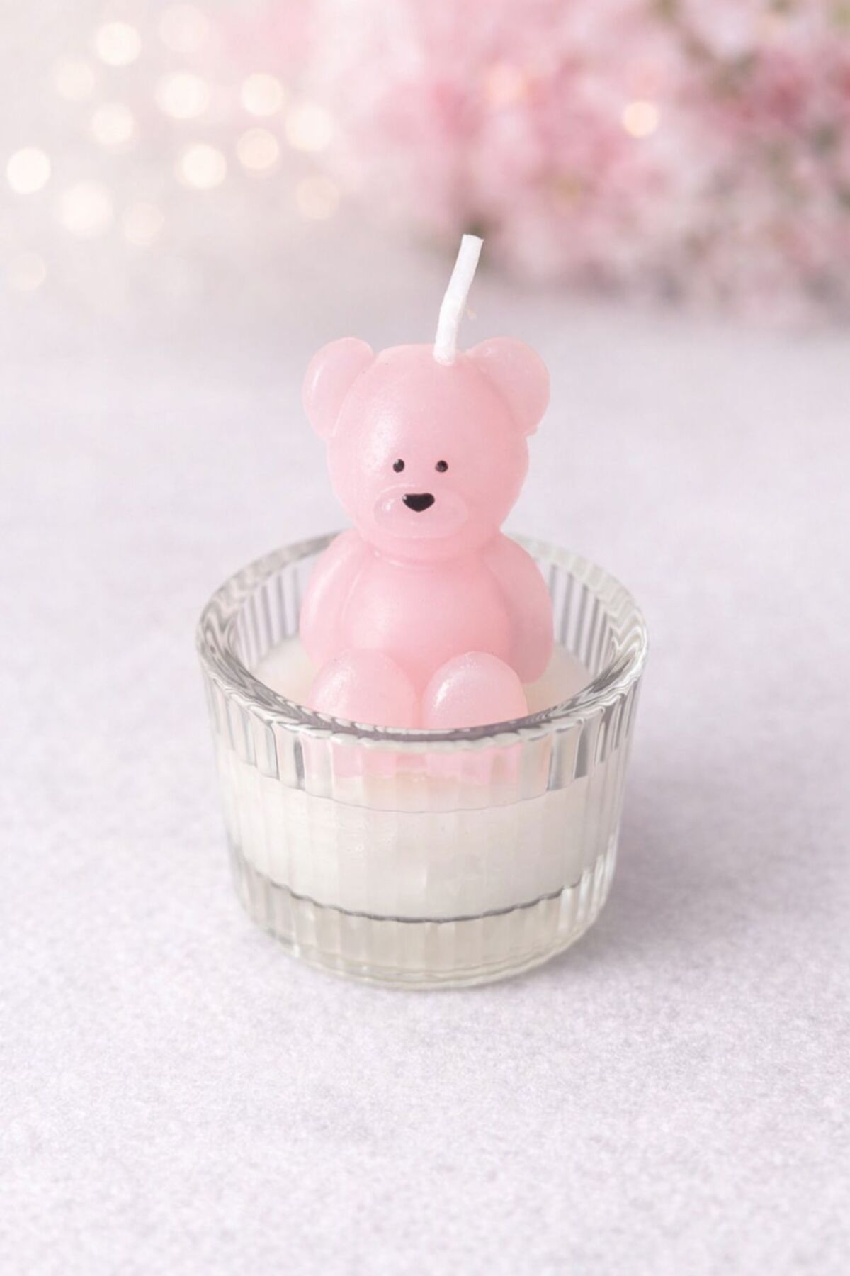 Lumanare Handmade Decorativa Ursuleț Roz în Cutie Cadou Eleganta, Mărțișor / Cadou 8 Martie 9x7 cm