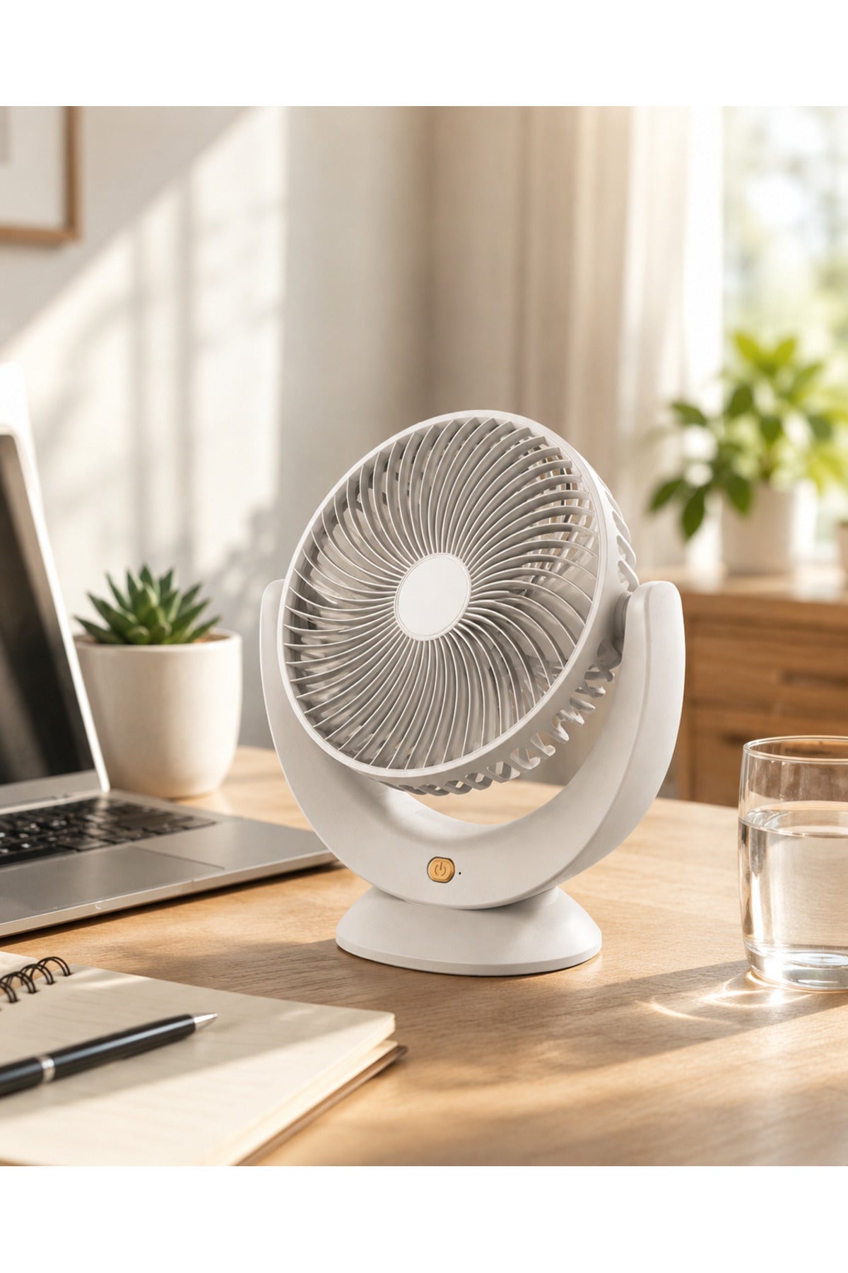 Mini Ventilator Birou USB BK-168, Silentios, Reglabil 180°, Desktop Fan Portabil Alb