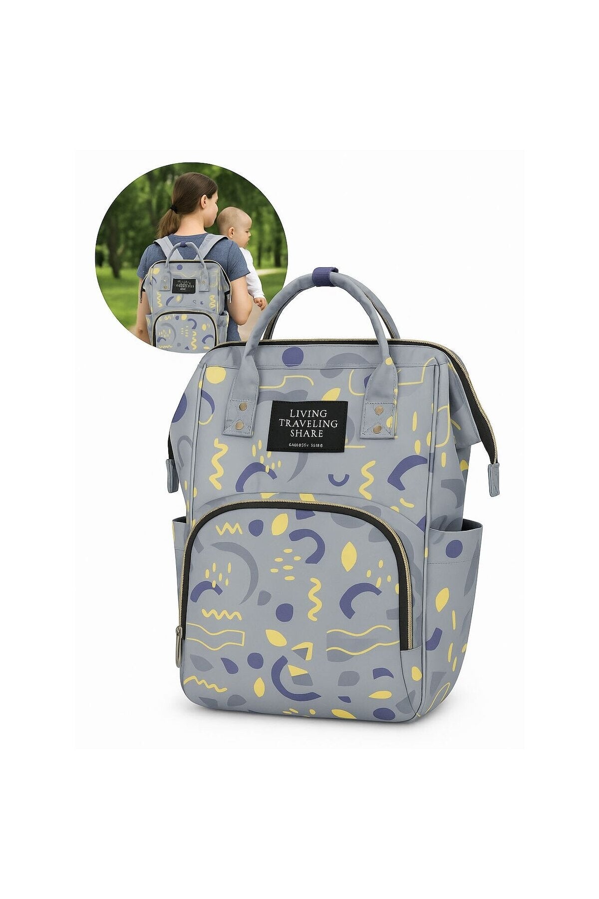 Rucsac multifuncțional pentru mame și bebeluși, mâner de mână/umbrelă și cărucior, multicolor,