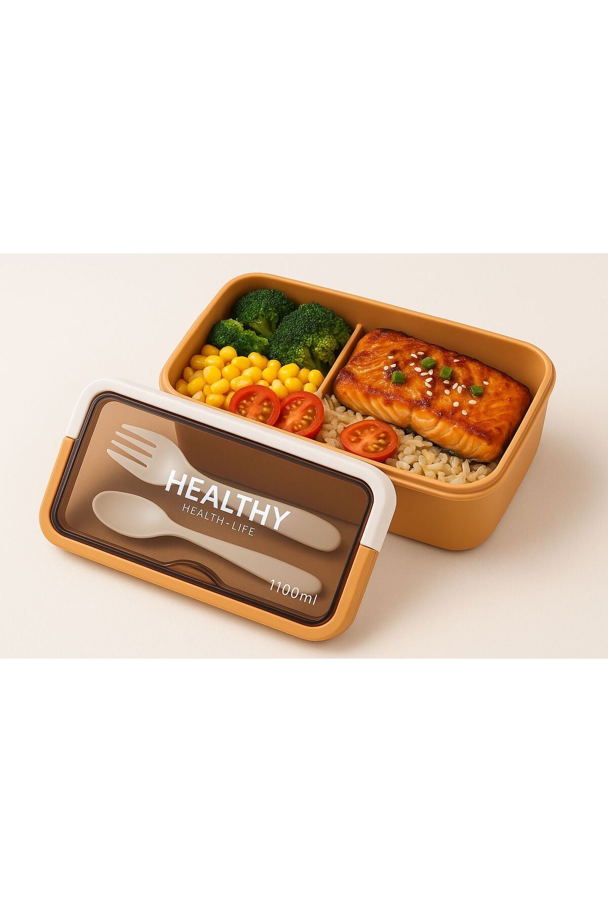 Caserolă Alimentară 1100 ml cu Tacâmuri Incluse – Lunch Box pentru Birou, Școală și Călătorii