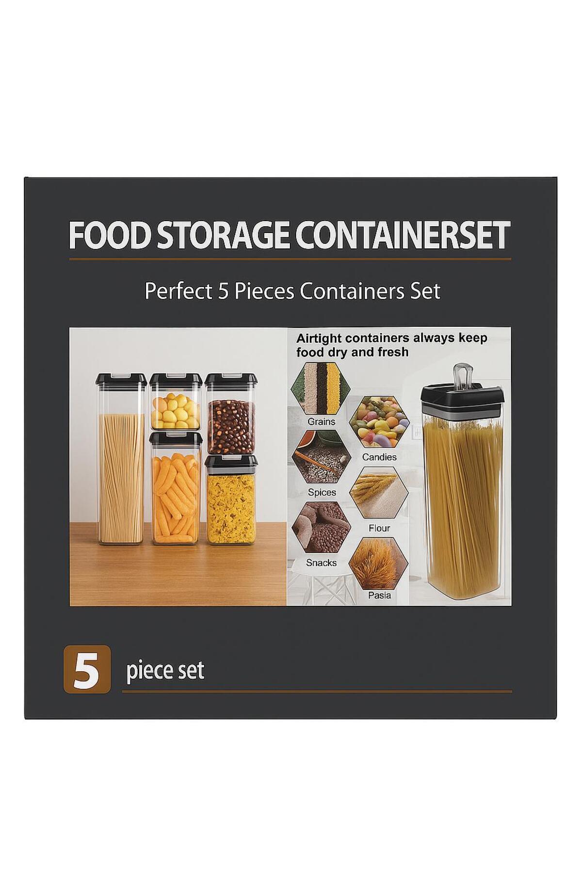 Set 5 Recipiente Etanse pentru Depozitare Alimente – Organizare Bucatarie, Pastrare Cereale, Paste