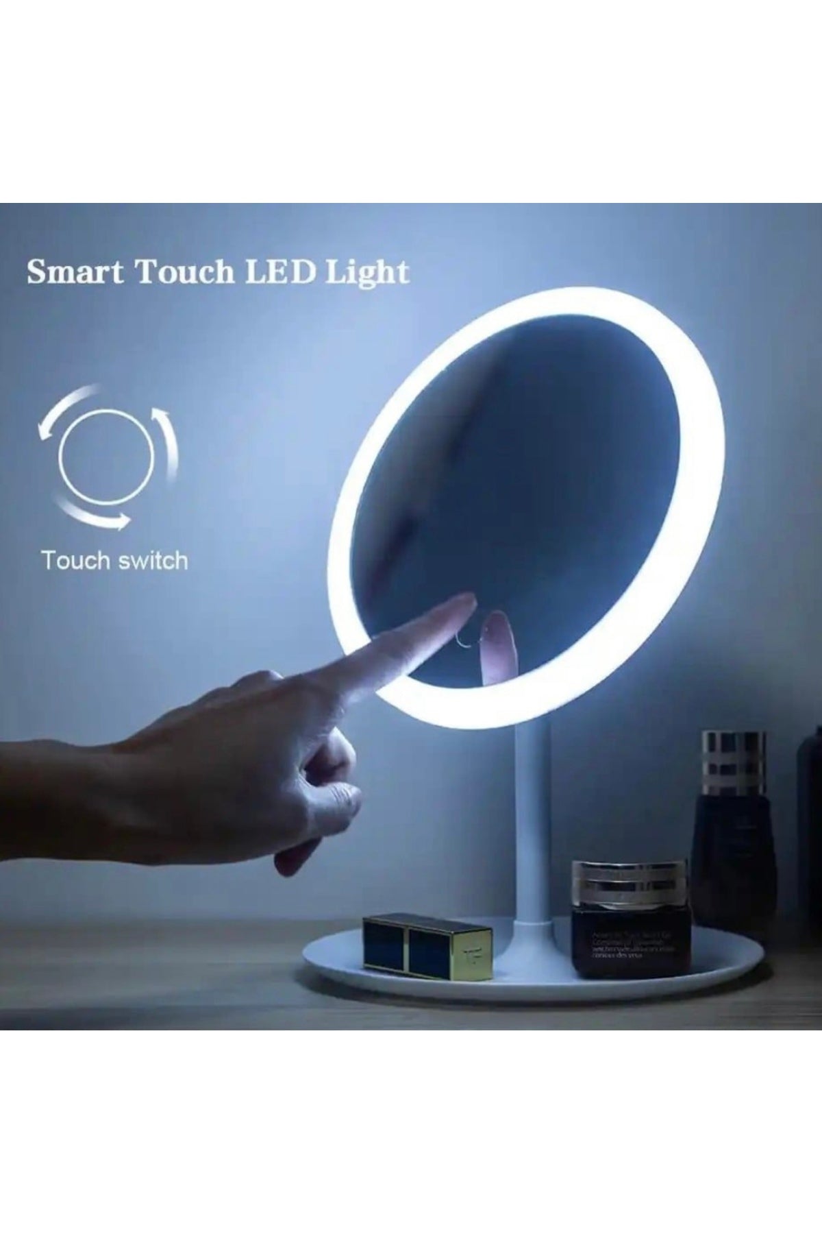 Oglinda Cosmetica Machiaj LED–3 Tipuri de Iluminare, Touch, Rotire 90°, Reincarcare USB