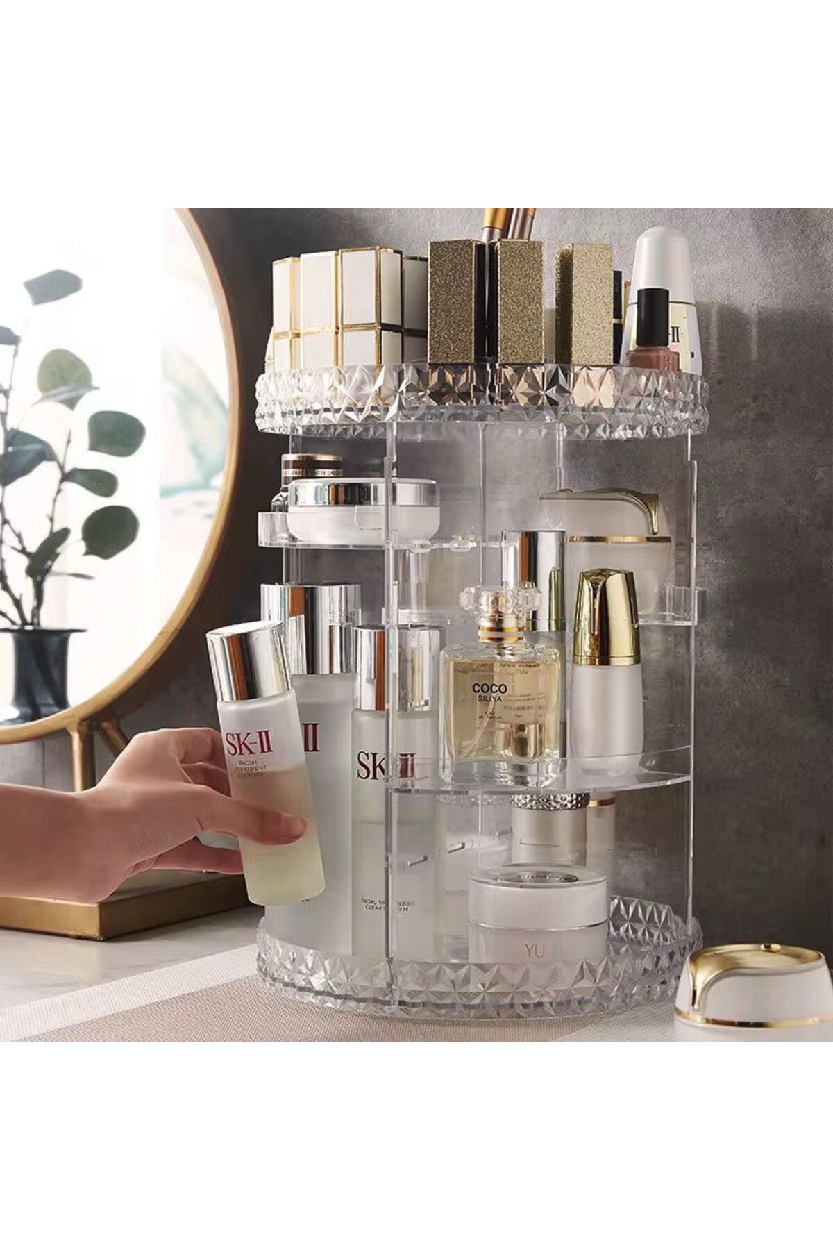 Organizator Cosmetice Rotativ 360°, Design Compact, Ideal Pentru Machiaj, Transparent
