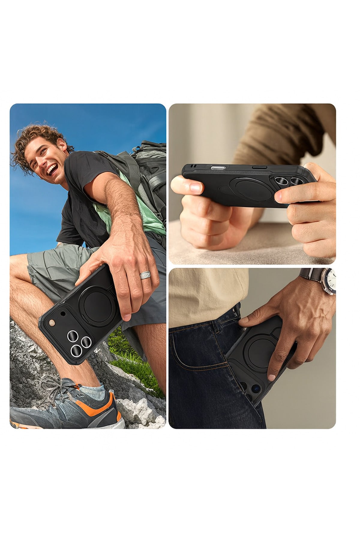 Husa MagRing, Suport inel, MagSafe, iPhone 17 Pro Max, Protectie Antisoc Camera, Negru