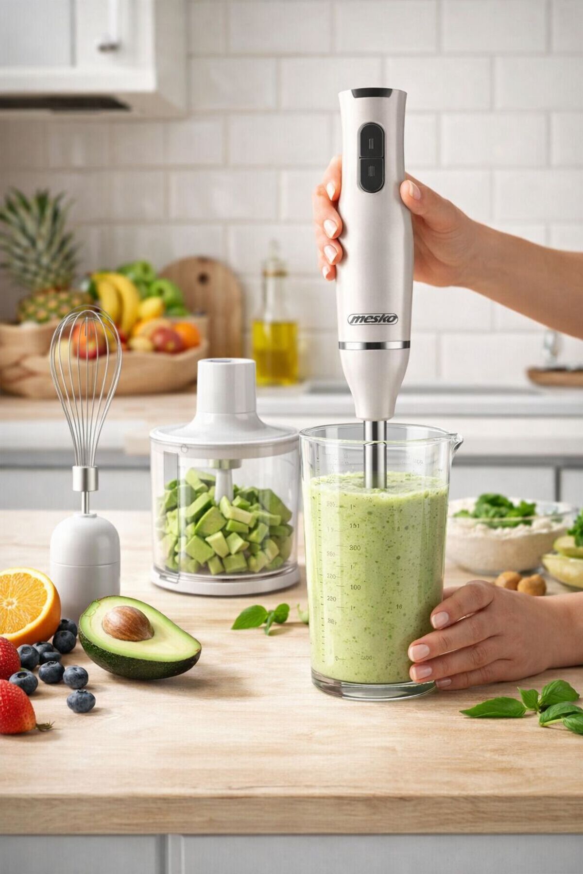 Blender de mână MS 4629, 800W, Set complet cu tel, tocător 500ml și recipient gradat 2 viteze