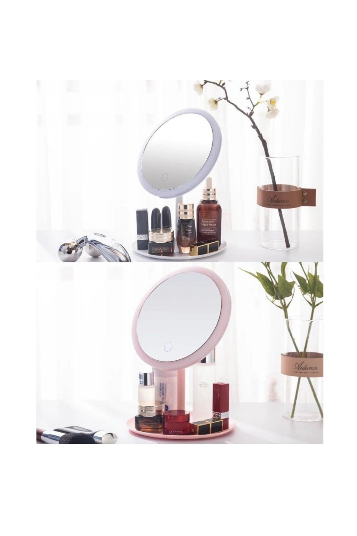 Oglinda Cosmetica Machiaj LED–3 Tipuri de Iluminare, Touch, Rotire 90°, Reincarcare USB