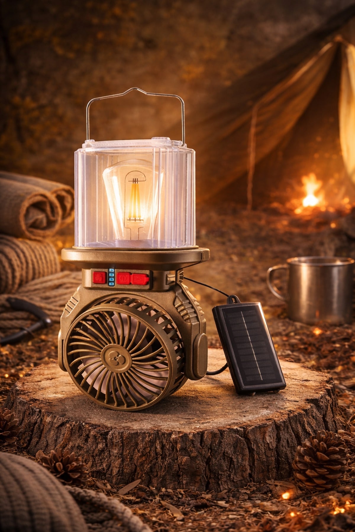 Lampa Camping cu Ventilator Solar HurryBolt HB-F718W