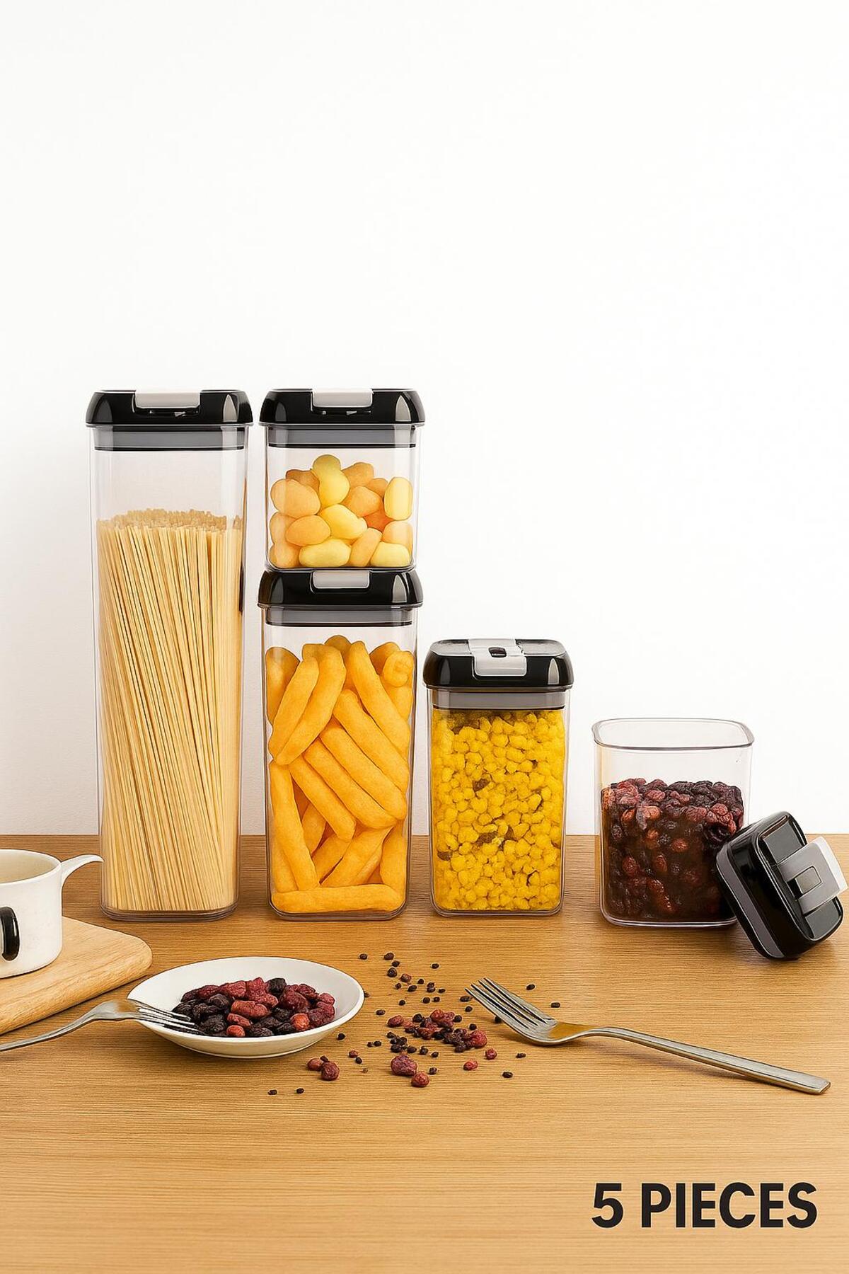 Set 5 Recipiente Etanse pentru Depozitare Alimente – Organizare Bucatarie, Pastrare Cereale, Paste