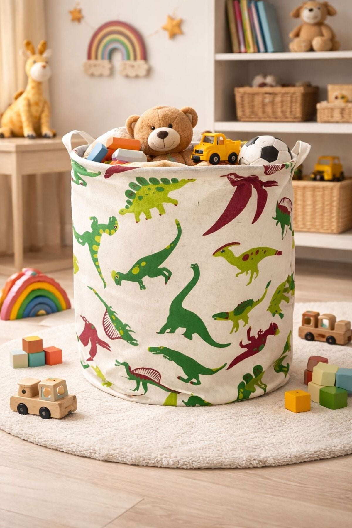 Coș pliabil multifuncțional din pânză pentru rufe și jucării, pliabil,cu imprimeu cu dinozauri 40x50