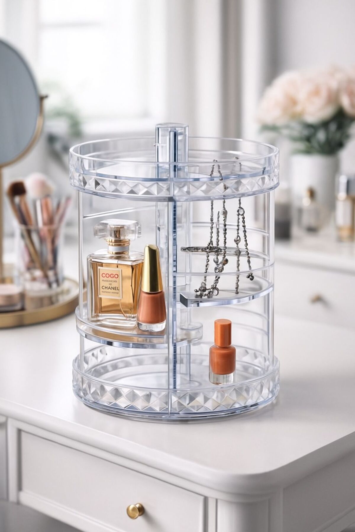 Organizator Cosmetice Rotativ 360°, Design Compact, Ideal Pentru Machiaj, Transparent