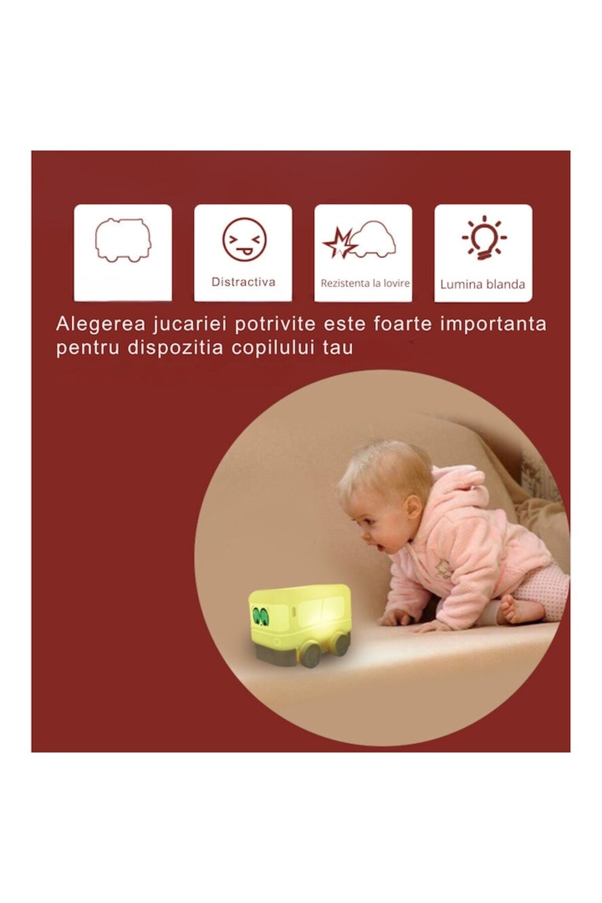 Lampă de noapte pentru copii , formă de autobuz, silicon portabil, non-toxic, baterie reîncărcabilă