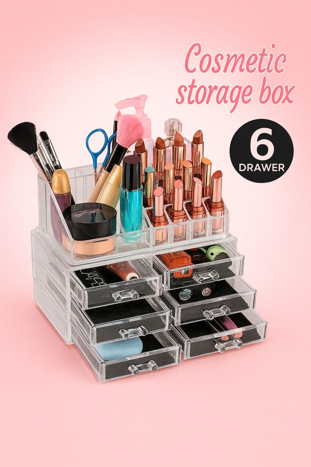 Organizator Cosmetice cu 6 Sertare – Cutie Depozitare Machiaj, Rujuri, Pensule și Bijuterii