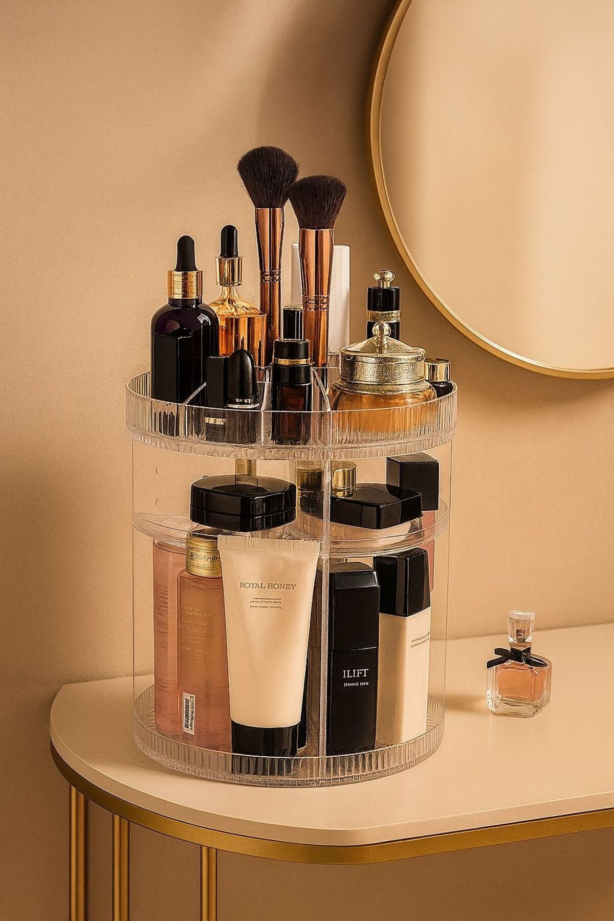 Organizator Cosmetic Rotativ 360°,Reglabil pe Inaltime – Suport Machiaj pentru creme, parfumuri