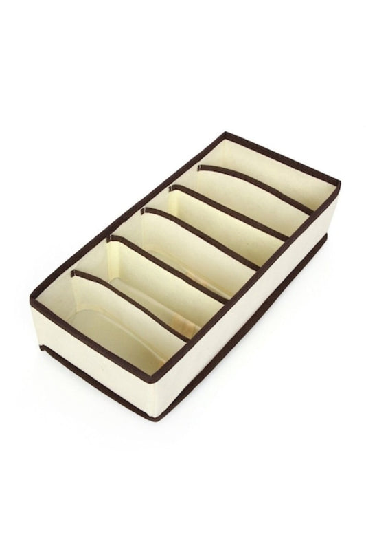 Cutie de depozitare, pentru lenjerie intimă, material textil, 6 compartimente, 32 x 16 x 10 cm, bej