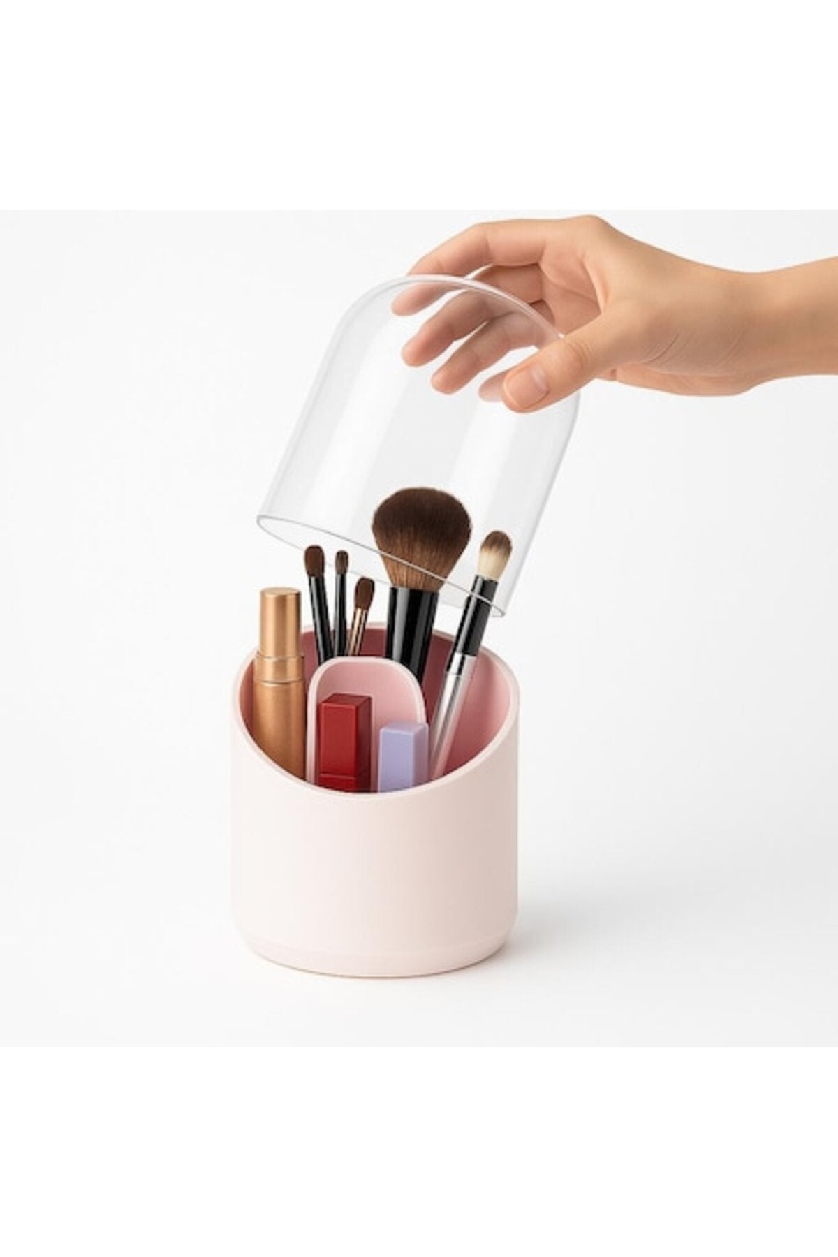 Organizator de pensule de machiaj cu husă de protecție - Design elegant și igienic, roz