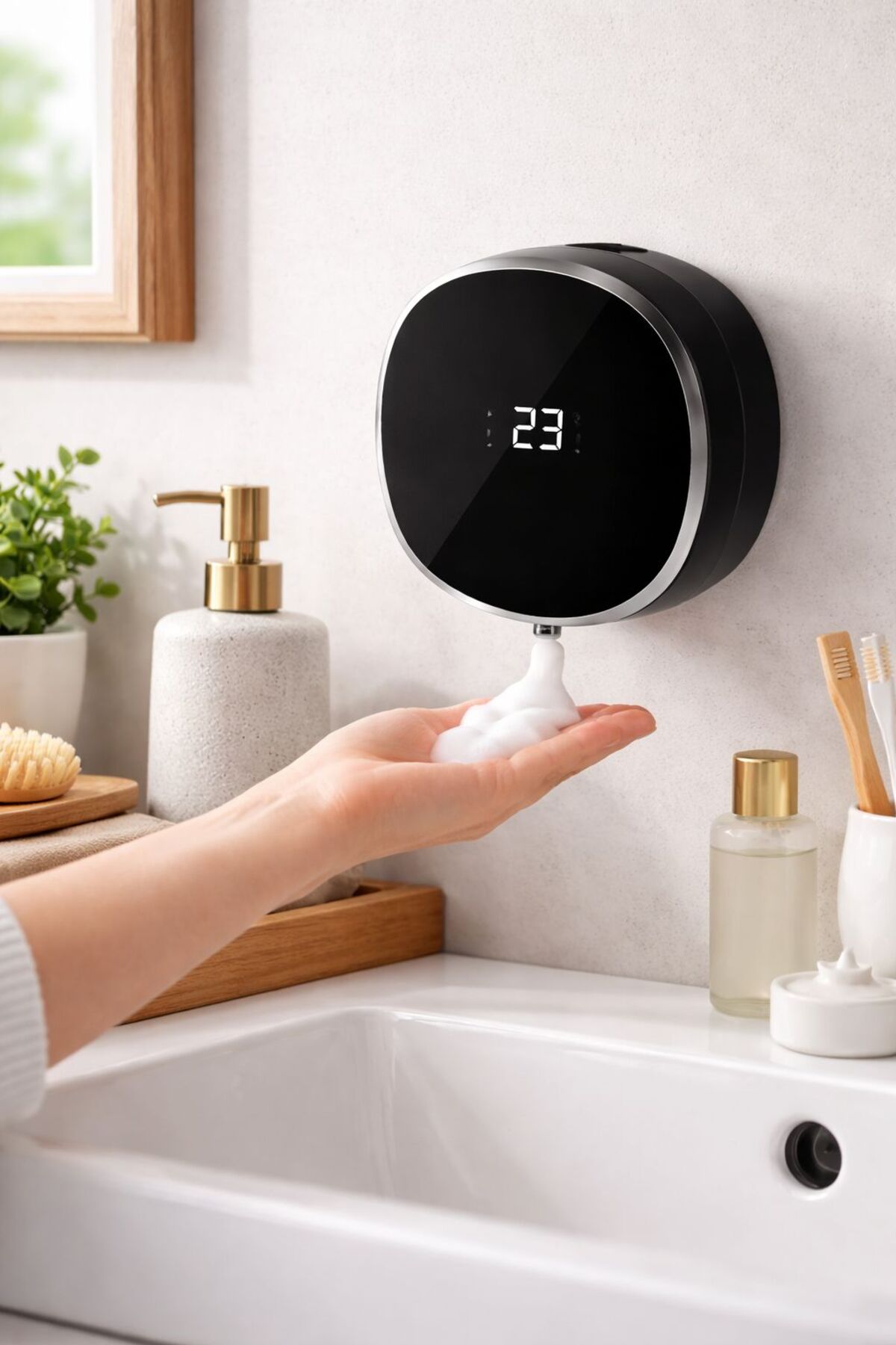 Dozator Automat Sapun Spuma cu Senzor IR, 3 Niveluri Dozare, Reîncărcabil USB, 280 ml