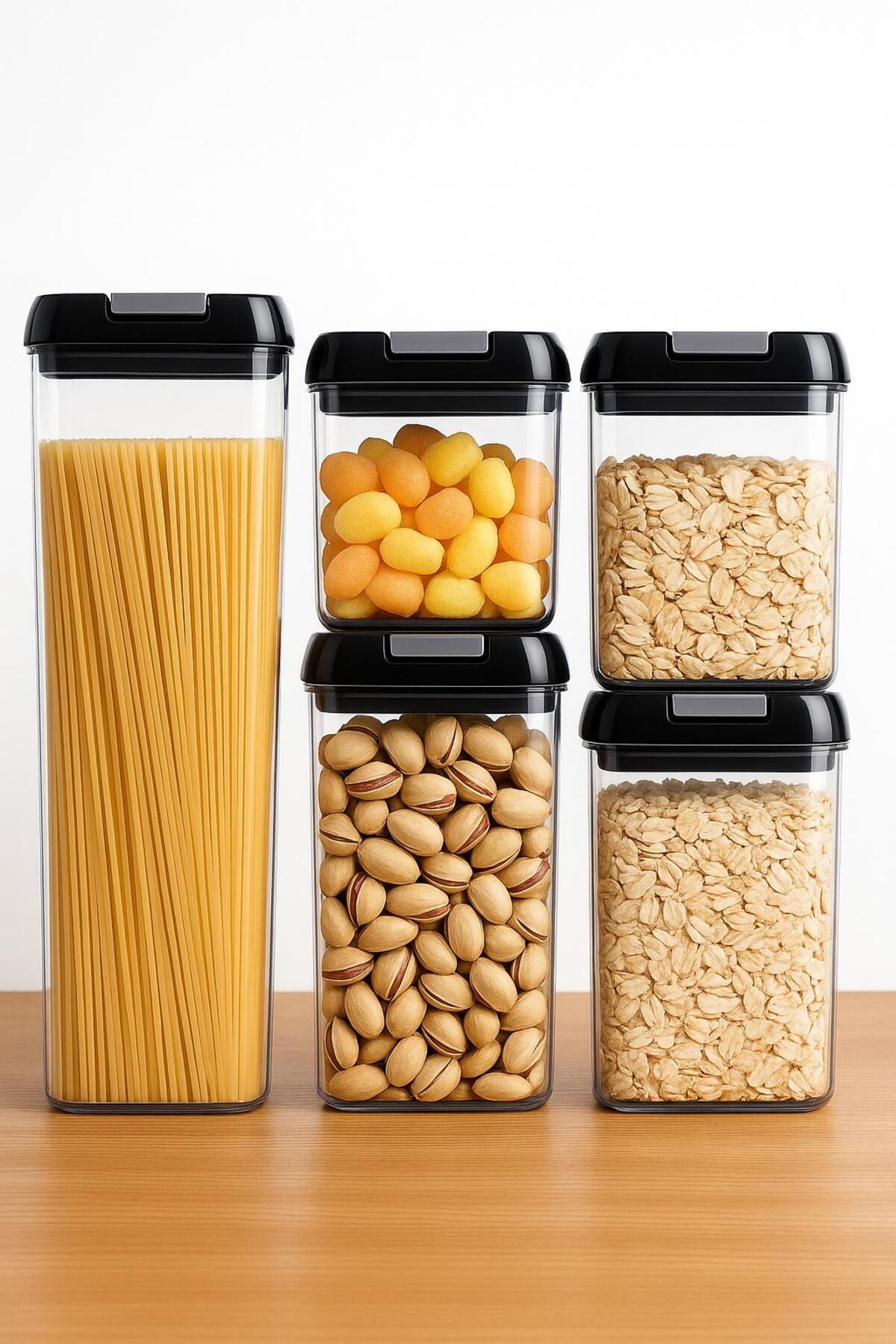 Set 5 Recipiente Etanse pentru Depozitare Alimente – Organizare Bucatarie, Pastrare Cereale, Paste