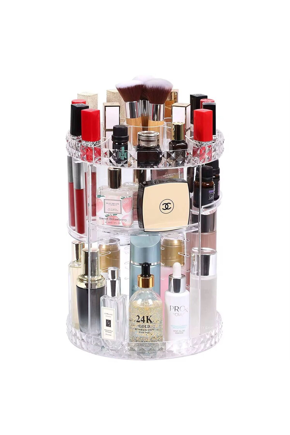Organizator Cosmetice Rotativ 360°, Design Compact, Ideal Pentru Machiaj, Transparent
