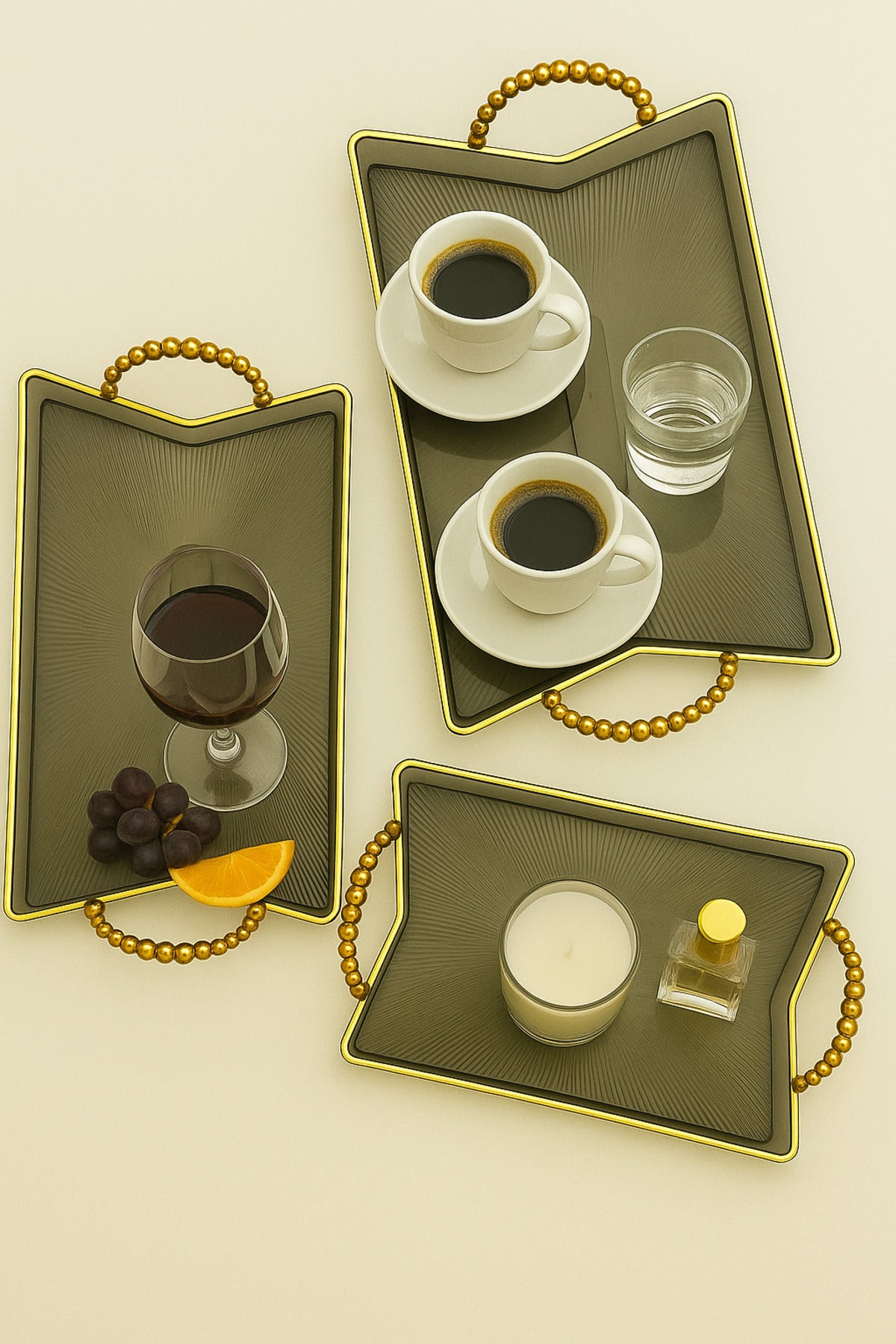 Set 3 Tăvi Decorative cu Mânere – Design Transparent, Elegant și Versatil
