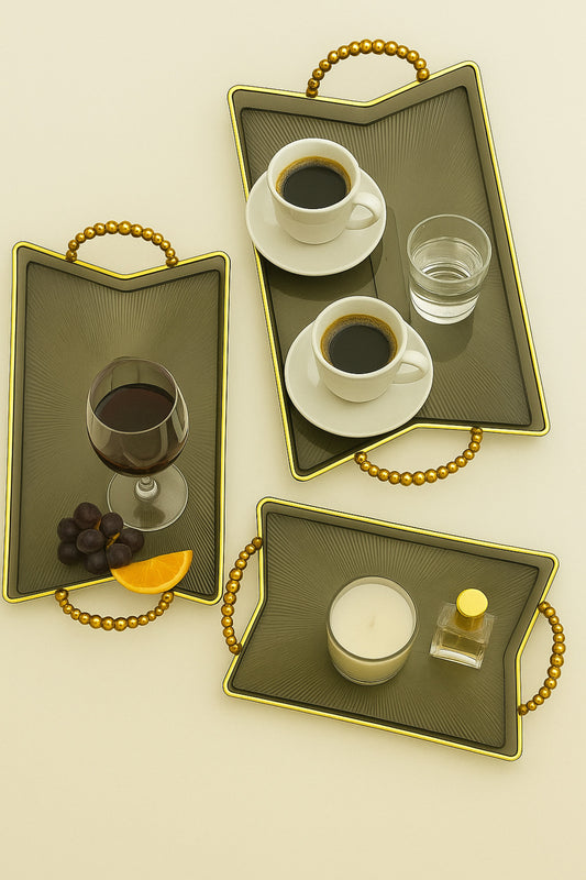 Set 3 Tăvi Decorative cu Mânere – Design Transparent, Elegant și Versatil
