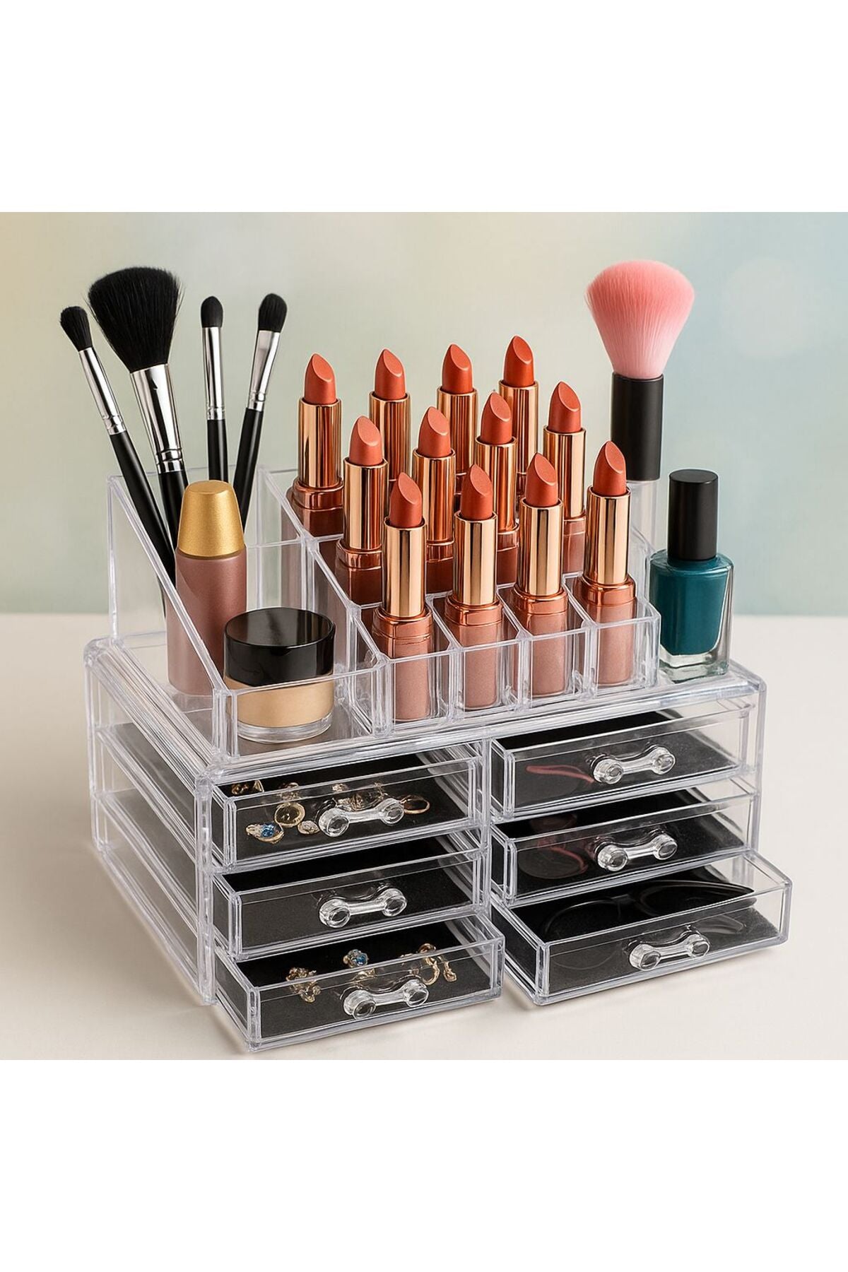 Organizator Cosmetice cu 6 Sertare – Cutie Depozitare Machiaj, Rujuri, Pensule și Bijuterii
