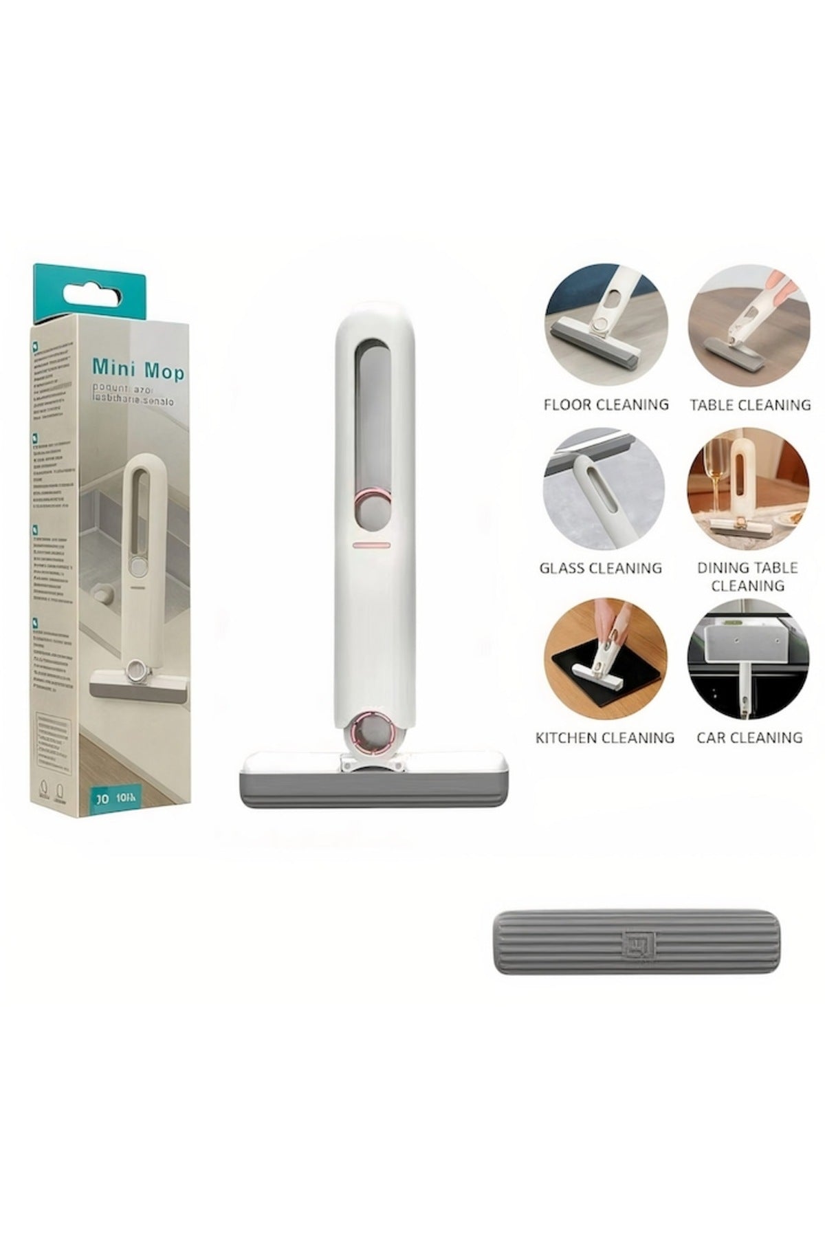 Mop mini 29x12cm cu burete pliabil, mâner ergonomic