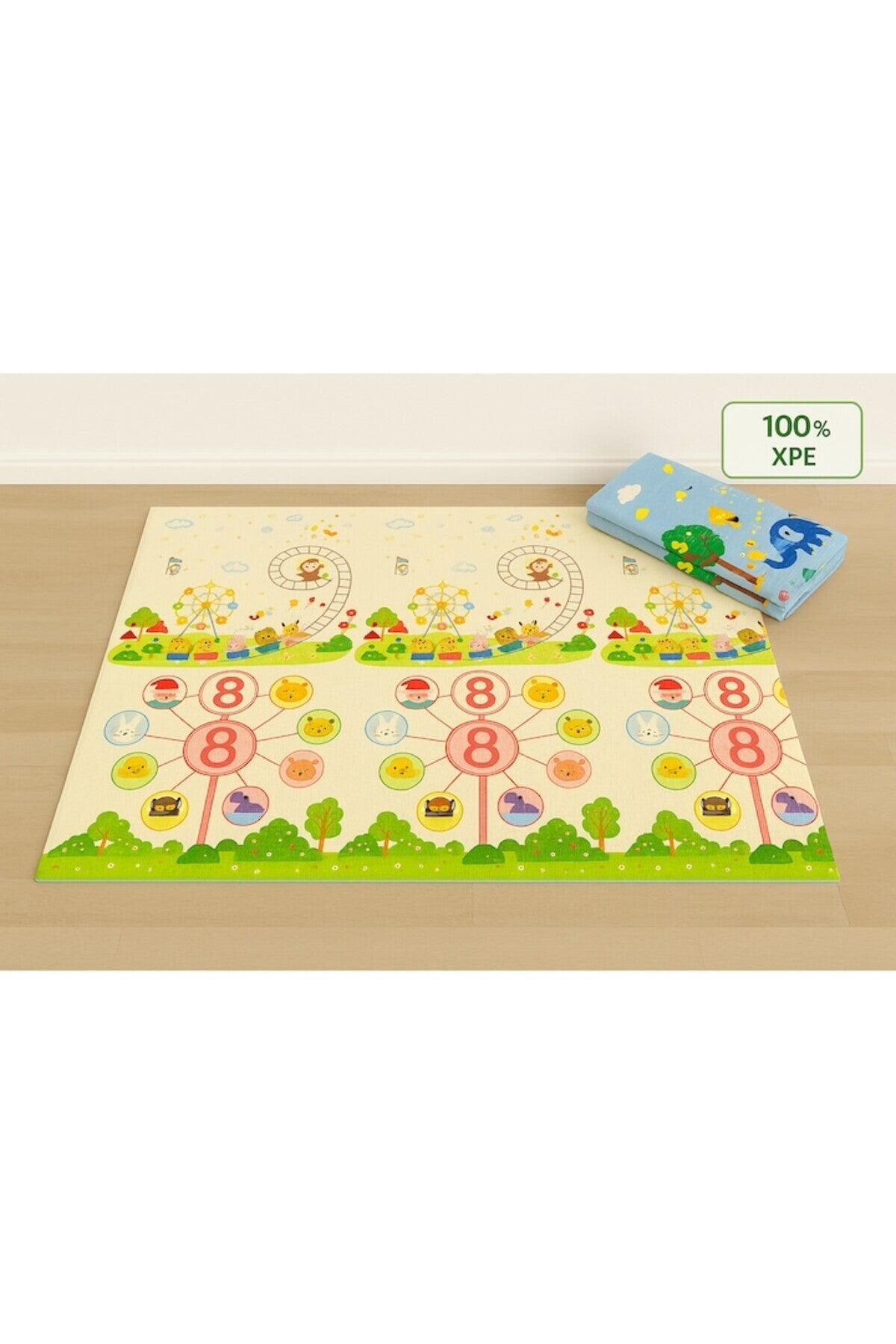 Covor de joaca pentru copii, 200 x 150 cm, Spuma protectie, Termoizolant, Pliabil, 2 fete, Interacti