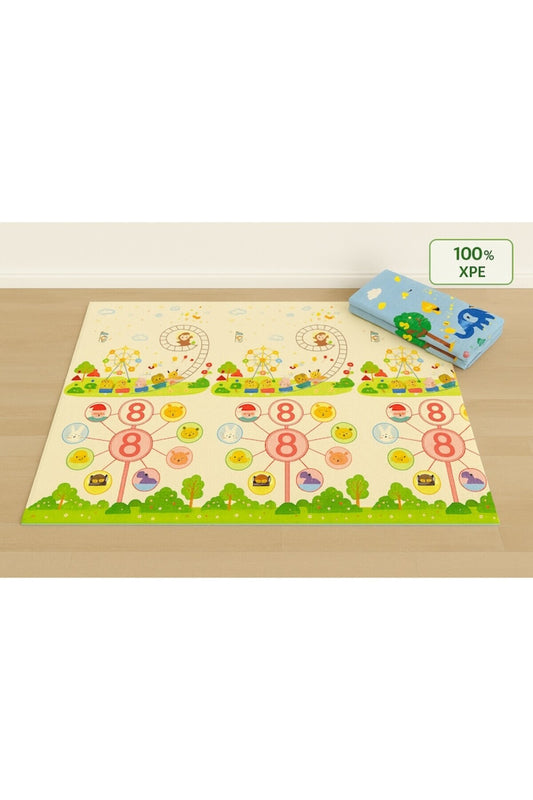 Covor de joaca pentru copii, 200 x 150 cm, Spuma protectie, Termoizolant, Pliabil, 2 fete, Interacti