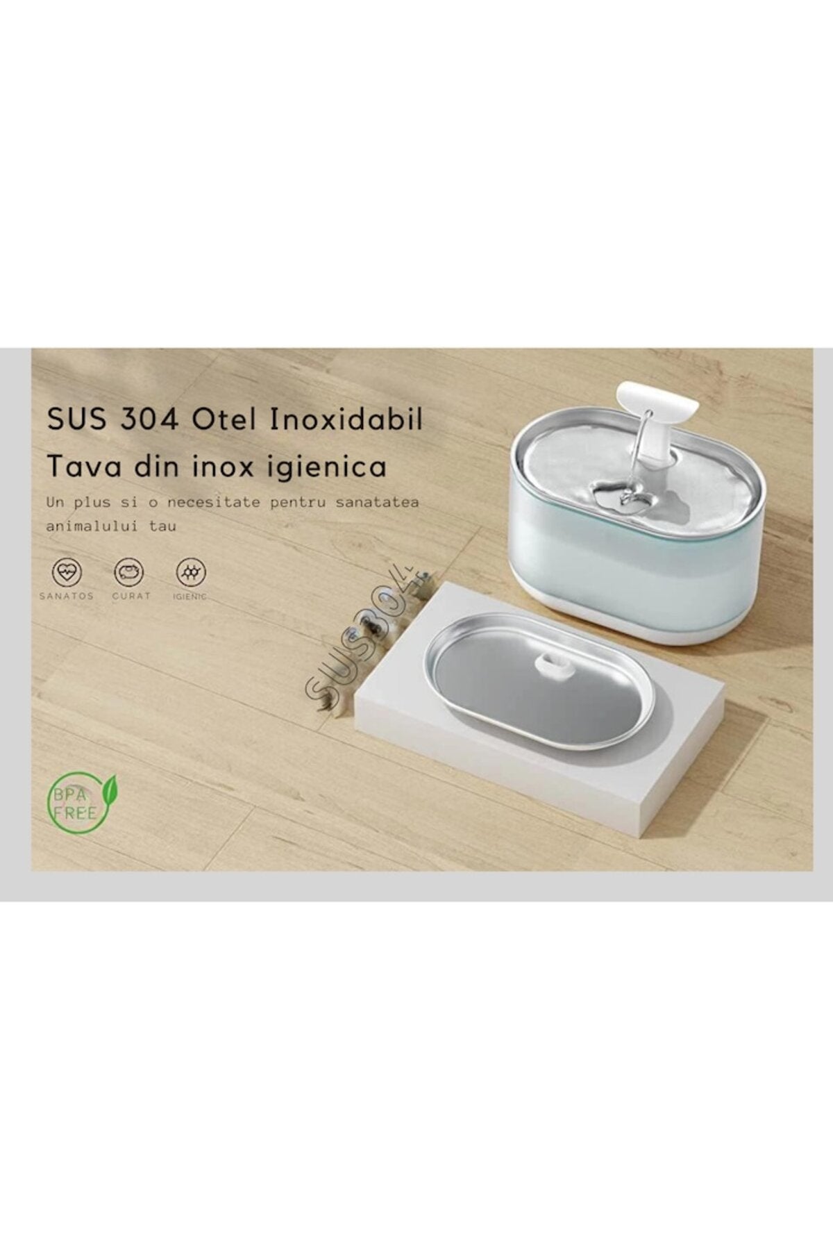 Dispenser automat de apă pentru animale de companie cu tavă din oțel, Kaiora™, sistem de recirculare
