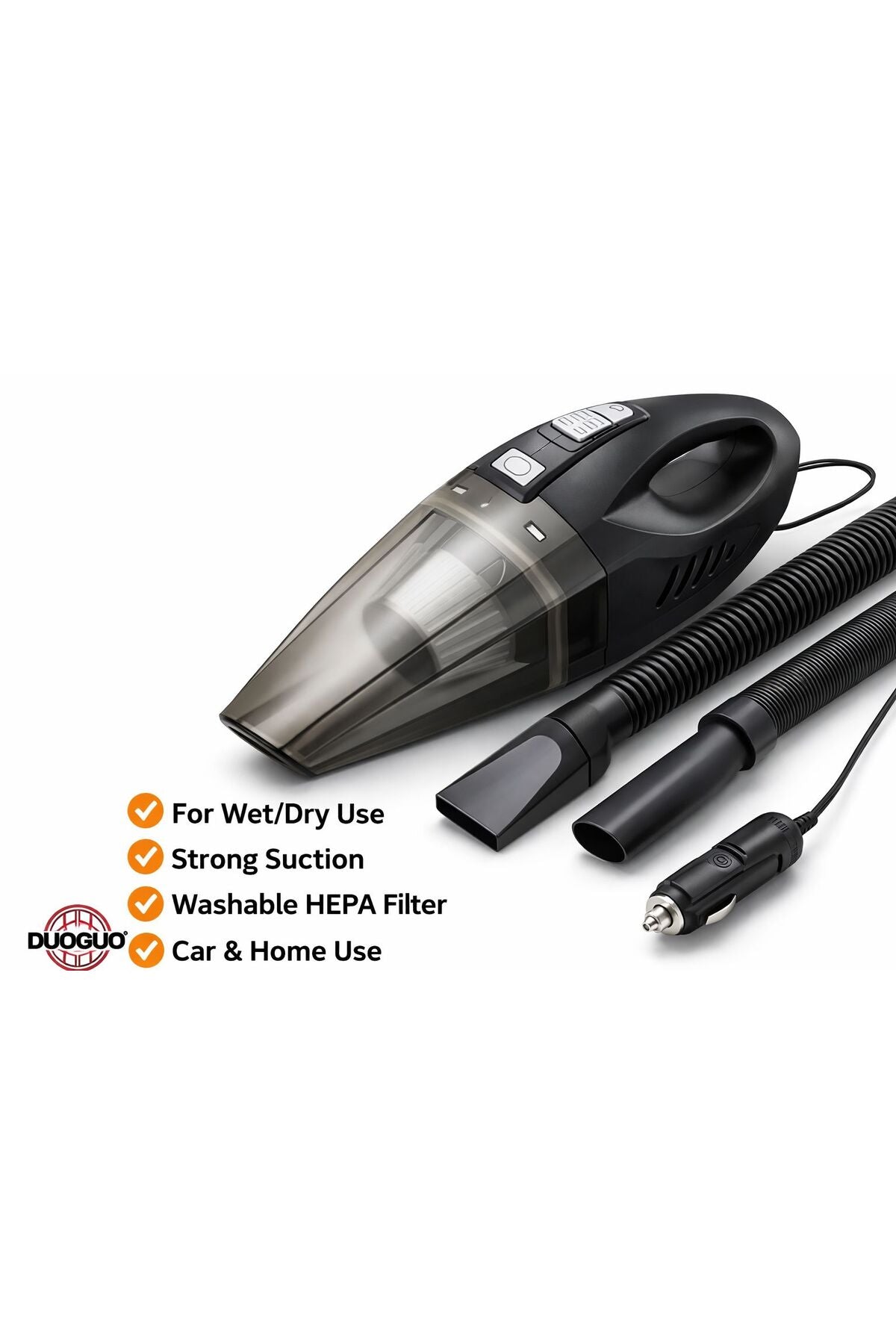 Aspirator auto portabil 12V cu alimentare la brichetă, funcție Wet and Dry, mașină